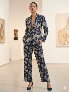 Ulla Johnson NWT Amandine Blazer S & Pilar Pant 4 Suit Set Floral Minuit Crepe